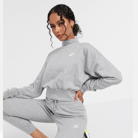 Nike | Sweaters | Nike Essentials Mock Neck Cropped Sweatshirt In Gray |  Poshmark